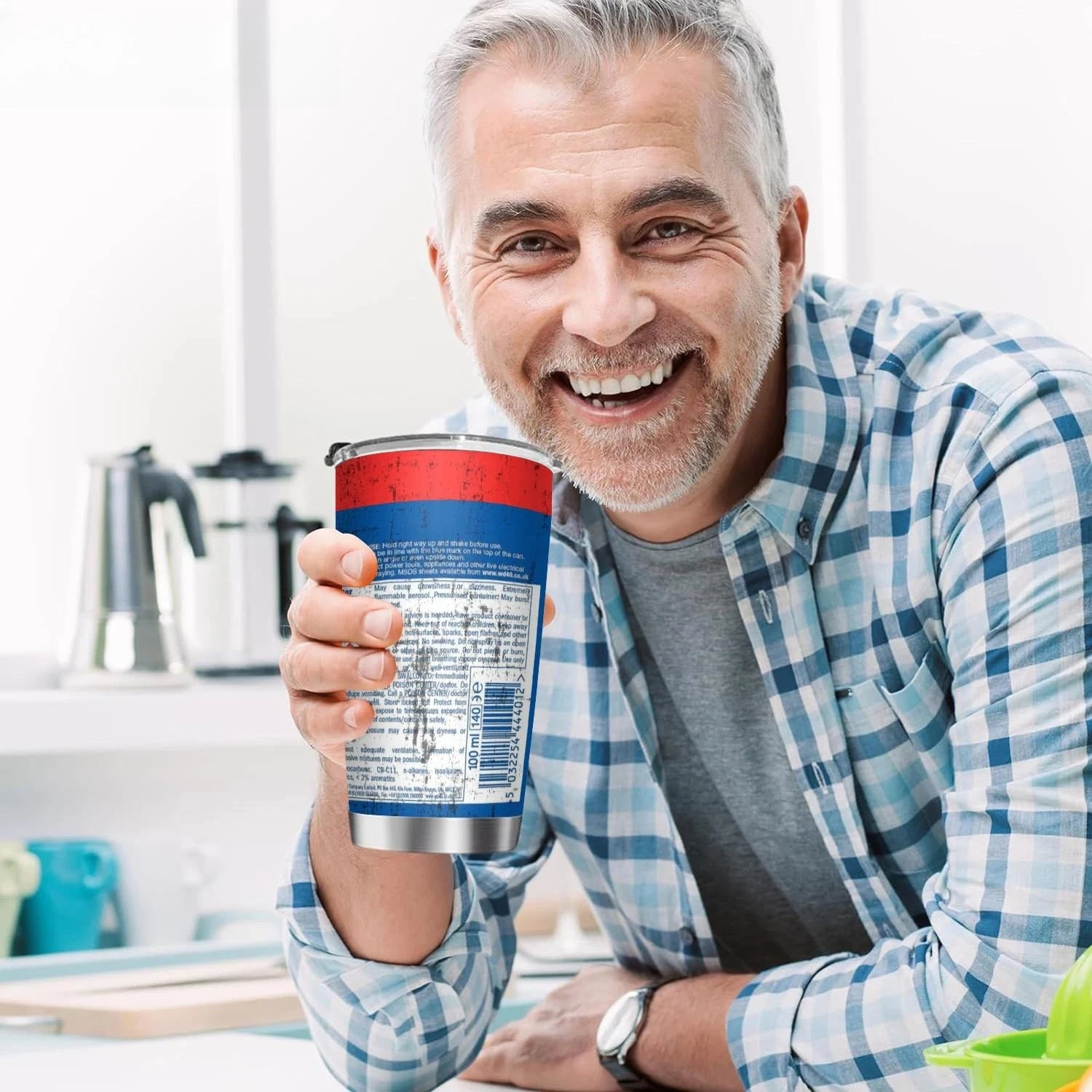 WD-40 Travel Mug, weathered, insulated, looks like the original WD 40 Can
