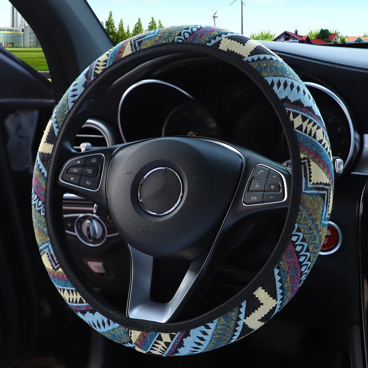 Steering Wheel Cover Breathable Cotton-Like Car Dashboard Ornament Decoration