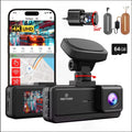 Redtiger 4K UHD dash cam shown in multiple views on a white background, including front, rear screen view, mounting bracket, cable kit, SIM card, and a phone screen mockup displaying 4K UHD content.