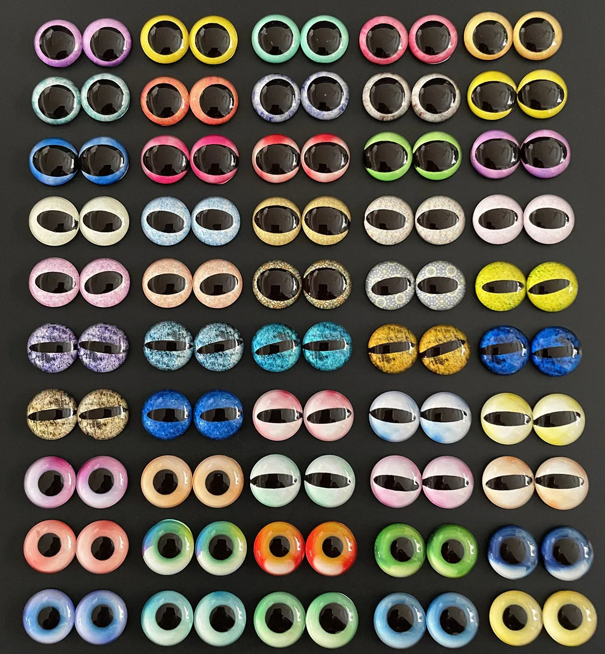 6mm 8mm 10mm 12mm Mixed Toys Dragon Eyes Doll Round Pattern Glass DIY Making Accessories 100pcs 50 Pairs