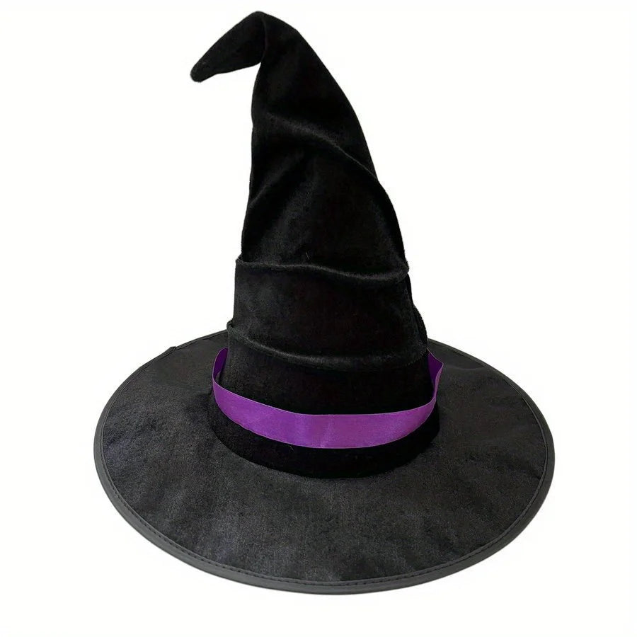Halloween crumpled witch hat black velvet style, polyester costume accessories