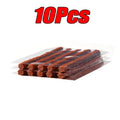 Pack of 10 brown tire plugs in clear packaging with '10Pcs' text above on a white background
