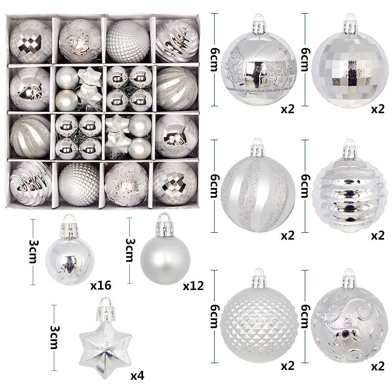 Christmas Ball Ornament Gift Box Set Assorted Blue White Snowflake Reindeer Pattern Design Holiday Festive Tree Hanging Decor