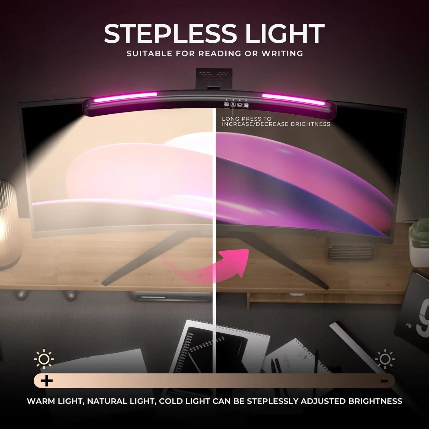 Curved Monitor Light Bar, Stepless LED Computer Monitor Light Bar Desk Lamp