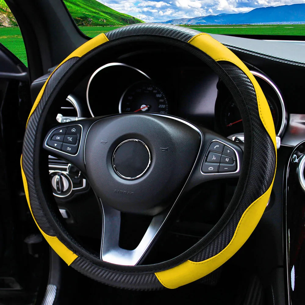 Steering Wheel Cover Carbon Fiber Steering Wheel Cover Anti-Slip Comfort