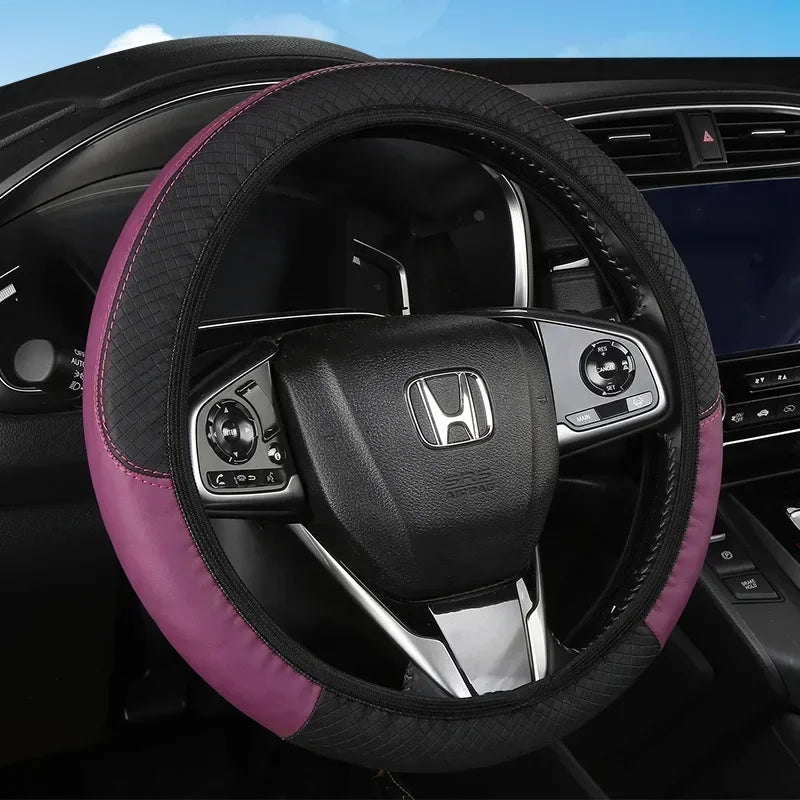Leather Car Steering-wheel Cover 37CM-38CM Steering Wheel Cover Anti-Slip Comfort