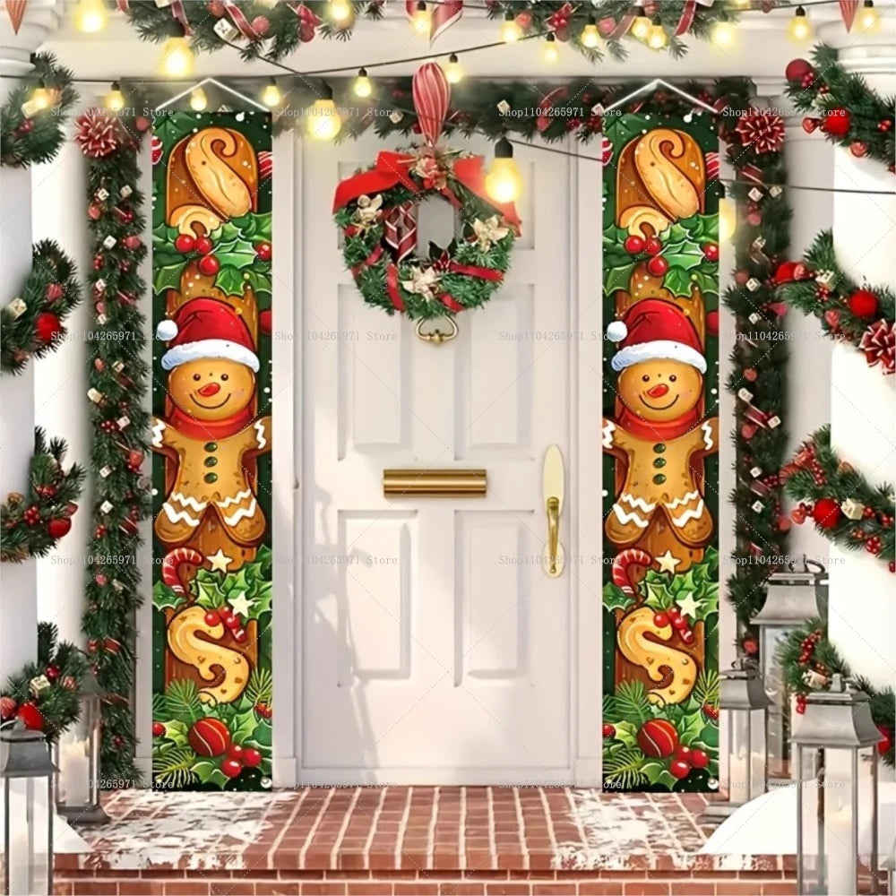 Christmas Gingerbread Man Snowman Door Couplet Merry Christmas Hanging Porch Sign 2026 Door Banner Xmas Gift 2027 New Year
