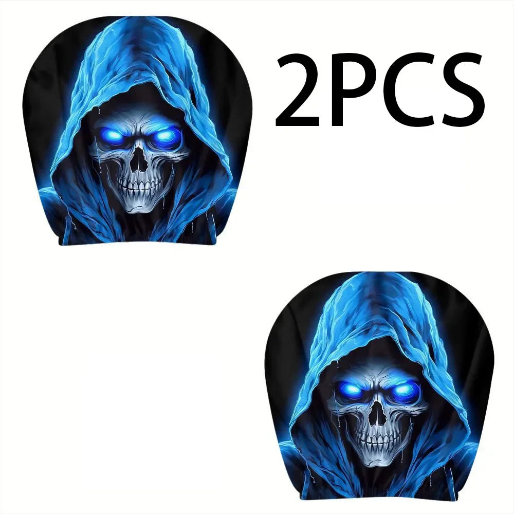 Blue Skull Pattern Car Headrest Premium Quality Replacement Accessory