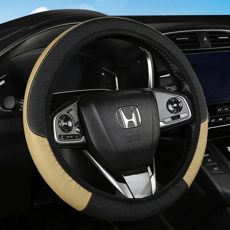 Leather Car Steering-wheel Cover 37CM-38CM Steering Wheel Cover Anti-Slip Comfort
