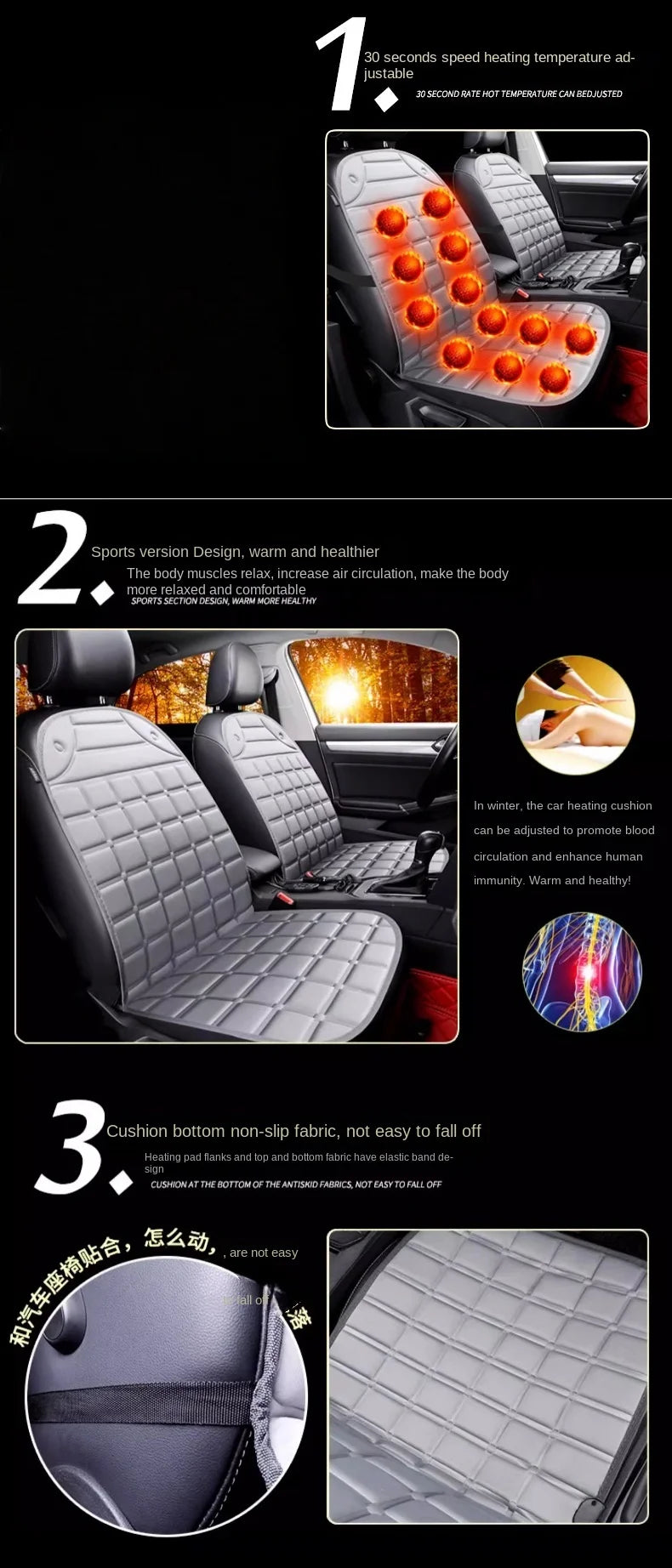 Car black heating seat cushion Premium Quality Replacement Accessory