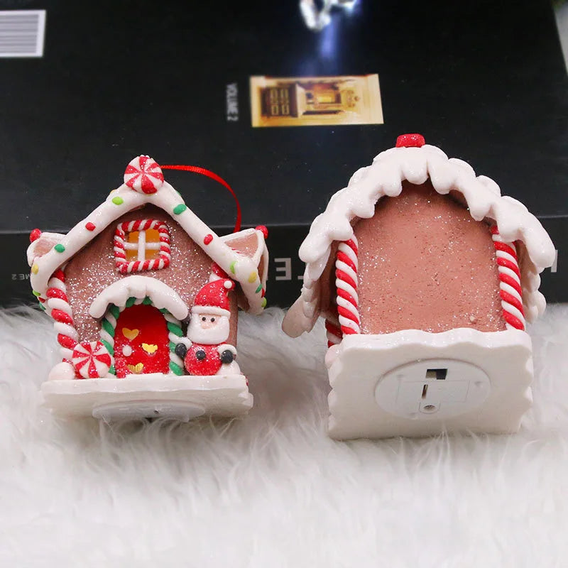 Christmas Theme LED Pendant Snowman Gingerbread Santa Claus Light House Soft Pottery Hanging Tree Home New Year Party Decoration