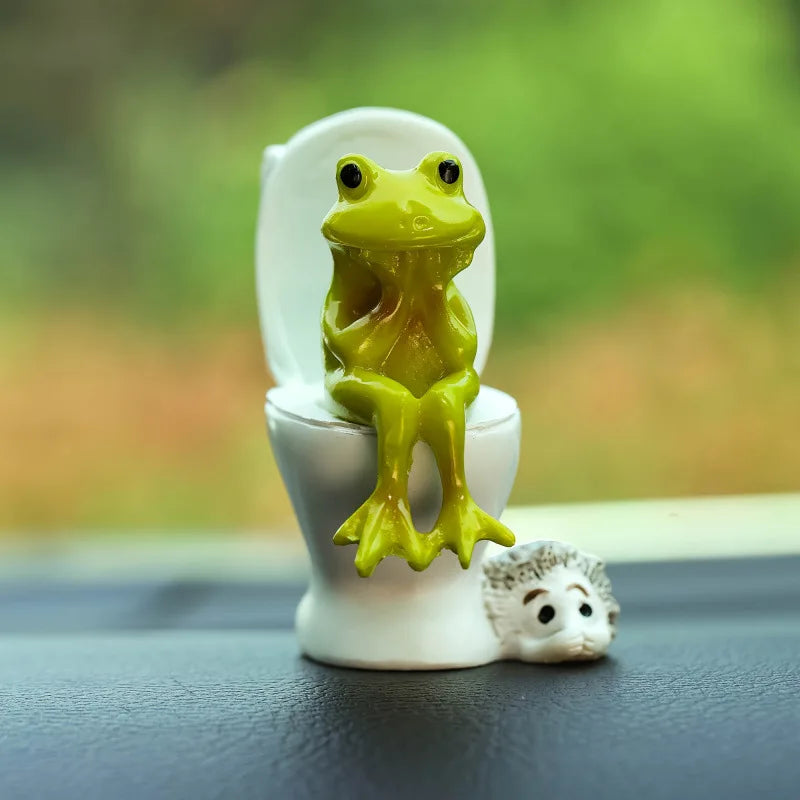 Funny Frog on Toilet Car Car Dashboard Ornament Decoration