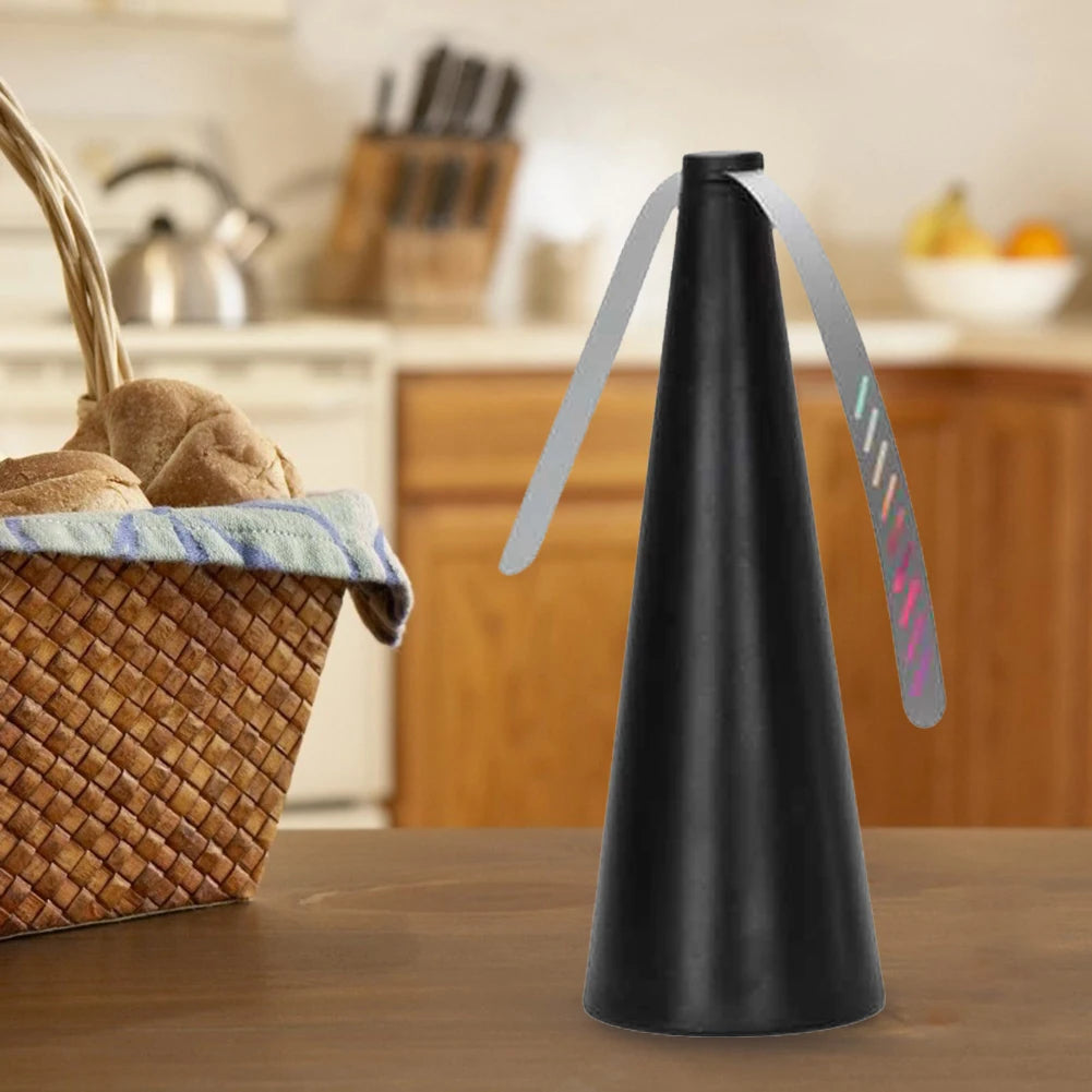 Cone shaped bug | insect | fly fan for table top. Soft blades are plastic and rotate on top to keep bugs and pests away with a USB or batteries available in silver, black or gold.