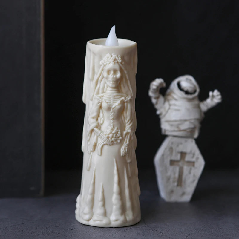 Halloween skull lights, LED glowing candles, spooky decorations, decorative props, ghost bride and groom, couple lamp ornaments