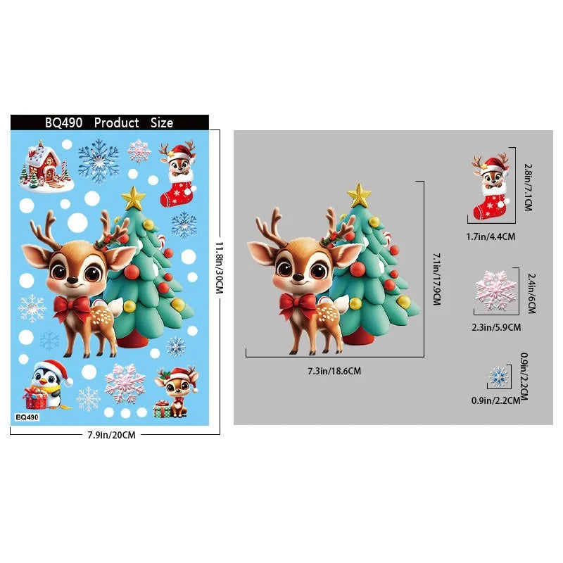 Christmas Window Stickers Gingerbread Man Santa Claus Snowman Snowflake Xmas Stickers Navidad Ornaments Merry Christmas Decor