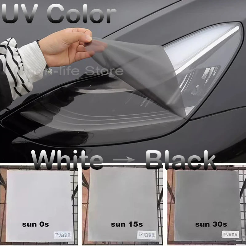 Intelligent UV Color Black Change TPU PPF Photochromic Headlight Film For Any Car Lamp Decor, Anti-scratch, Protective