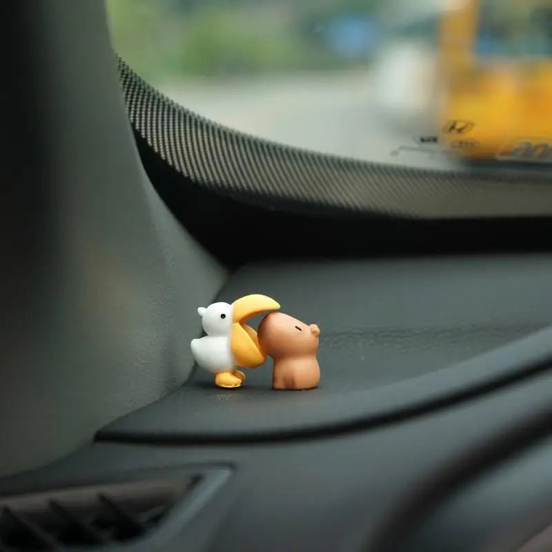 Cute Cartoon Capybara With Duck Car Dashboard Ornament Decoration