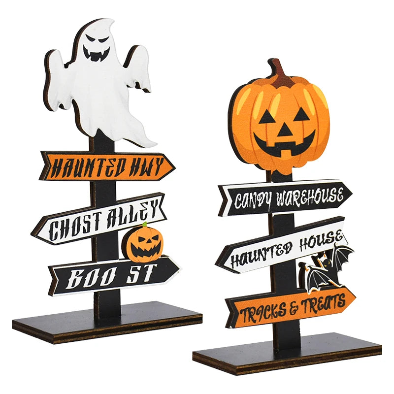 Halloween Wooden Ornament Ghost Pumpkin Skull Horror Desktop Decoration For Kids Halloween Party Supplies
