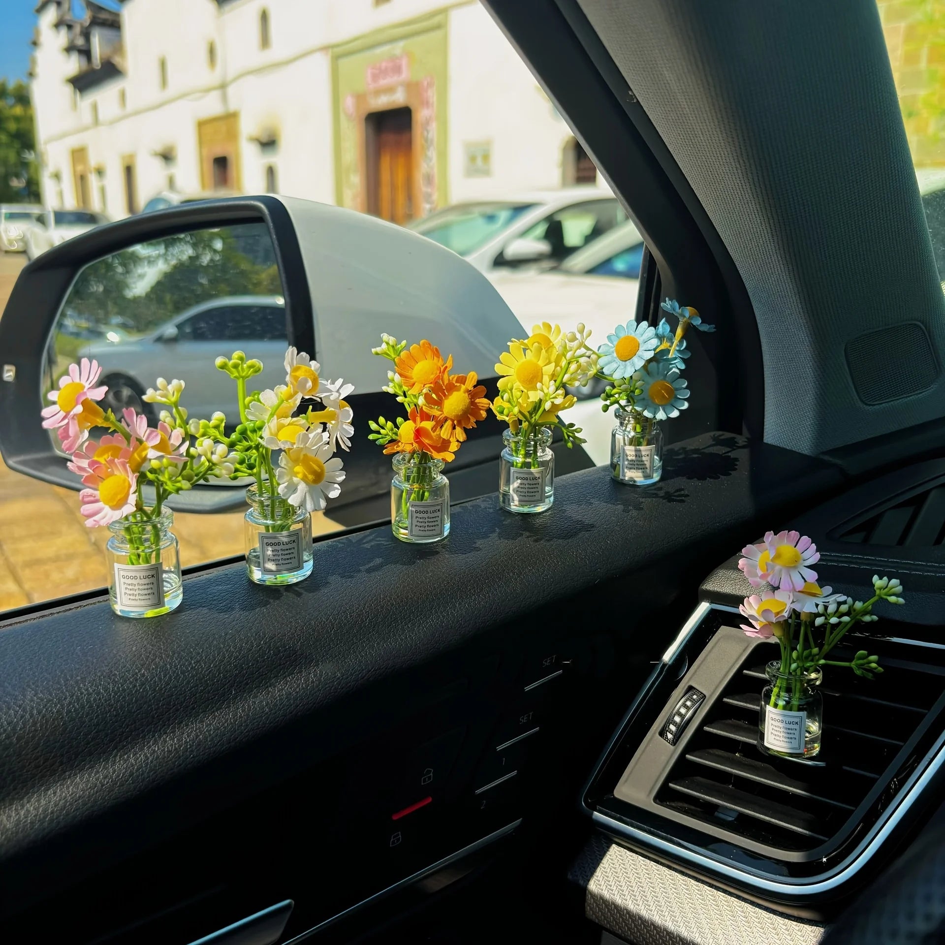Delicate Miniature Potted Flowers Assorted Car Dashboard Ornament Decoration
