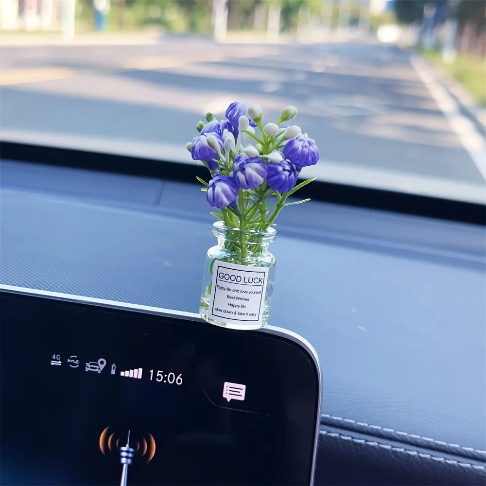 Delicate Miniature Potted Flowers Assorted Car Dashboard Ornament Decoration