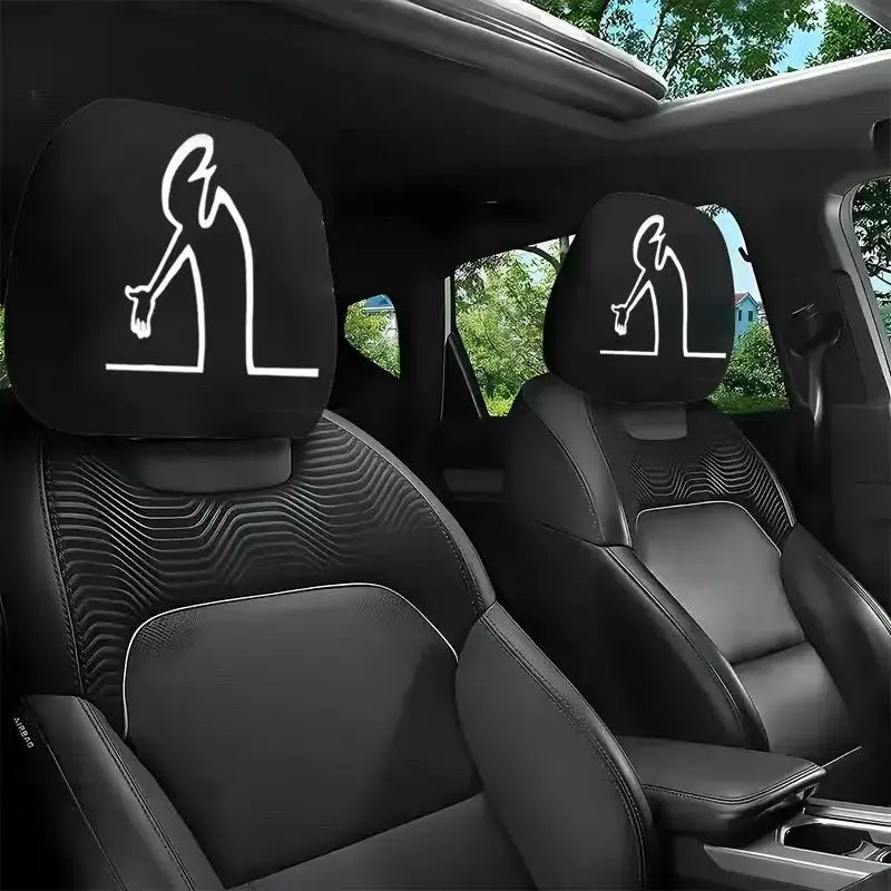 New 2pcs car interior decoration headrest covers, novel style, black funny pattern headrest covers