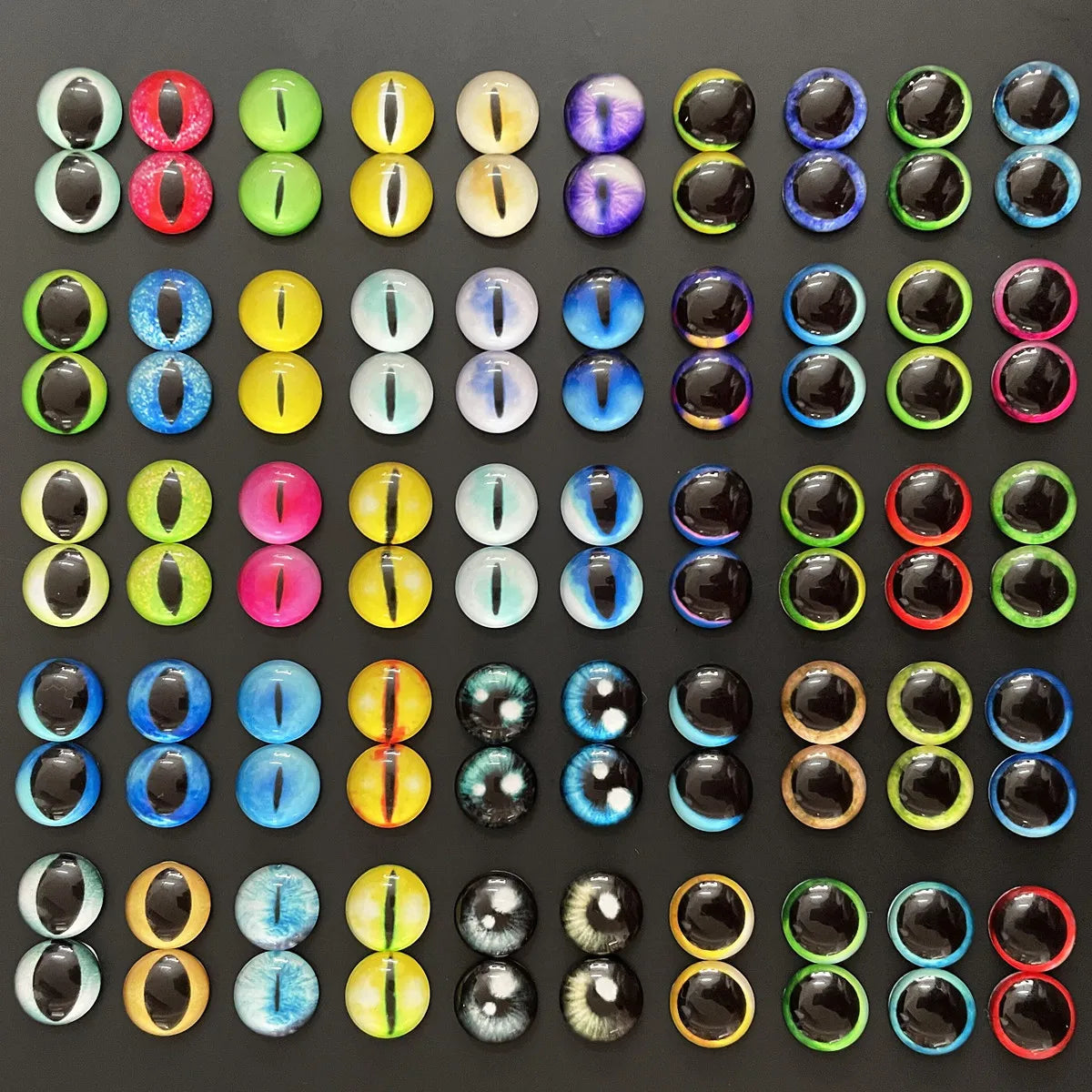 6mm 8mm 10mm 12mm Mixed Toys Dragon Eyes Doll Round Pattern Glass DIY Making Accessories 100pcs 50 Pairs