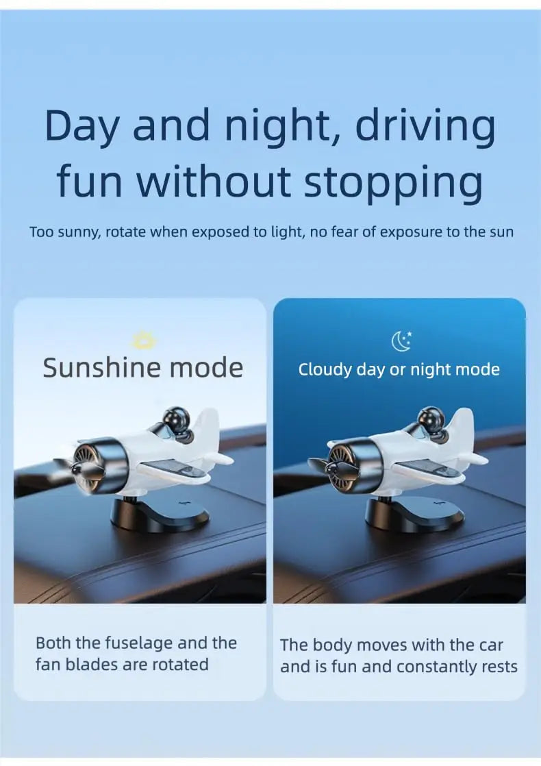 Solar Powered Rotating Airplane Car Car Dashboard Ornament Decoration