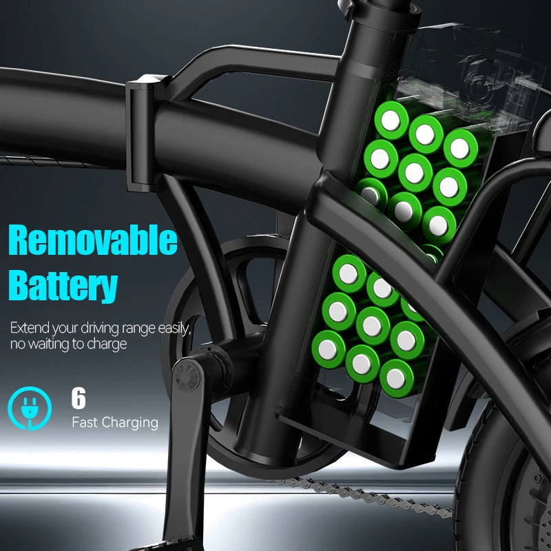 Electric bike with a removable battery pack on a dark background