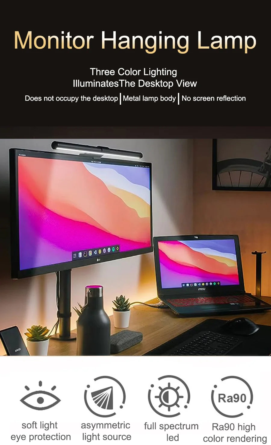 Screen Hanging Light 30CM 11.8" LED Computer Monitor Light Bar Desk Lamp