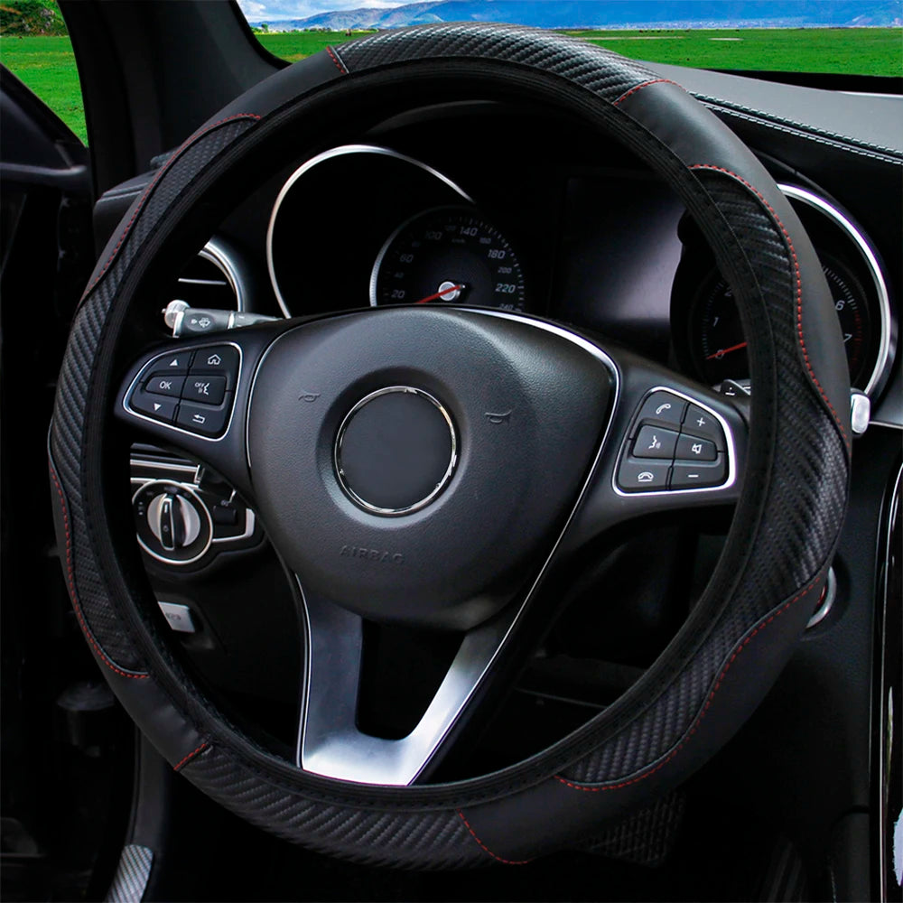 Steering Wheel Cover Carbon Fiber Steering Wheel Cover Anti-Slip Comfort