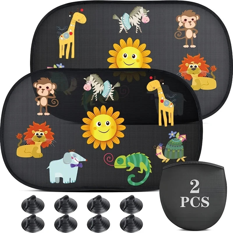 2-Piece Cartoon Animal Car Sun Car Sun Shade UV Protector