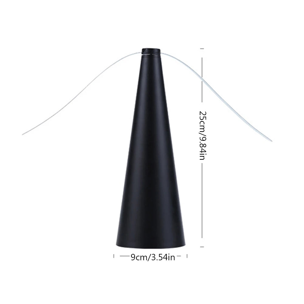 Cone shaped bug | insect | fly fan for table top. Soft blades are plastic and rotate on top to keep bugs and pests away with a USB or batteries available in silver, black or gold.