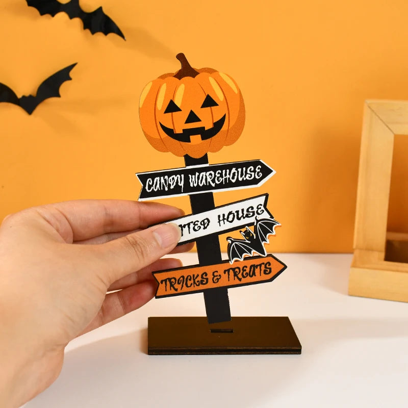 Halloween Wooden Ornament Ghost Pumpkin Skull Horror Desktop Decoration For Kids Halloween Party Supplies