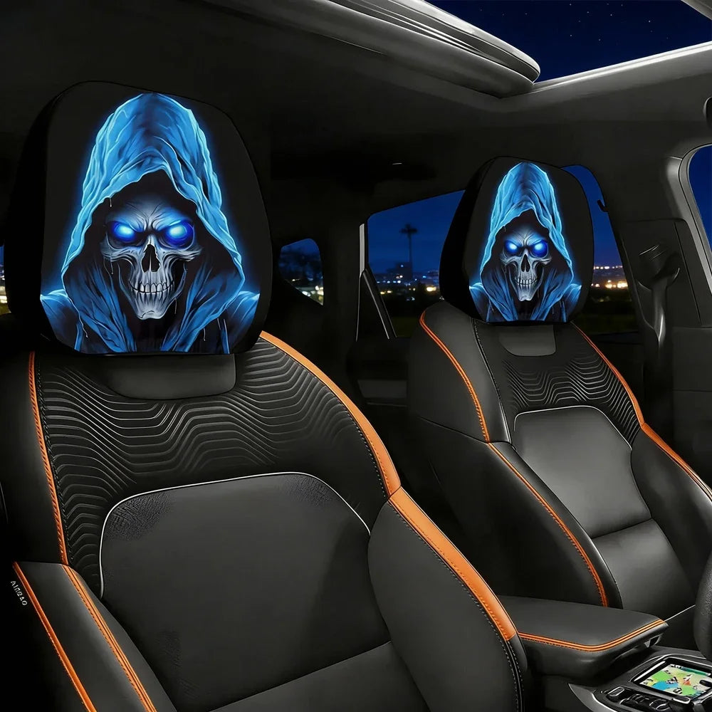 Blue Skull Pattern Car Headrest Premium Quality Replacement Accessory