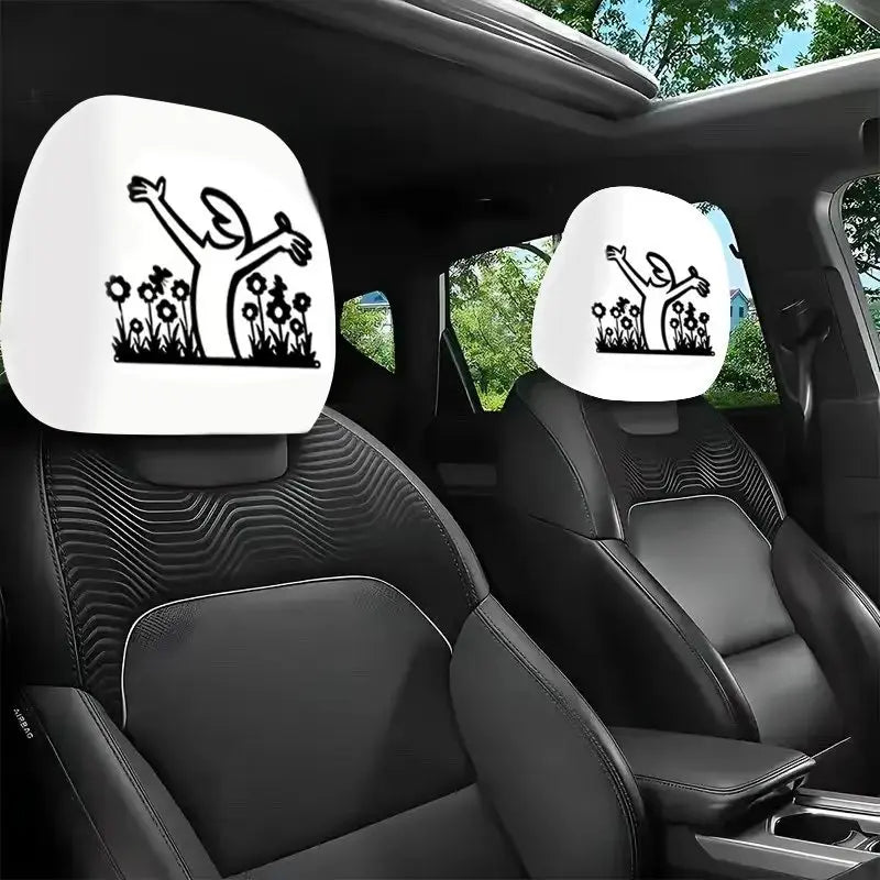New 2pcs car interior decoration headrest covers, novel style, black funny pattern headrest covers