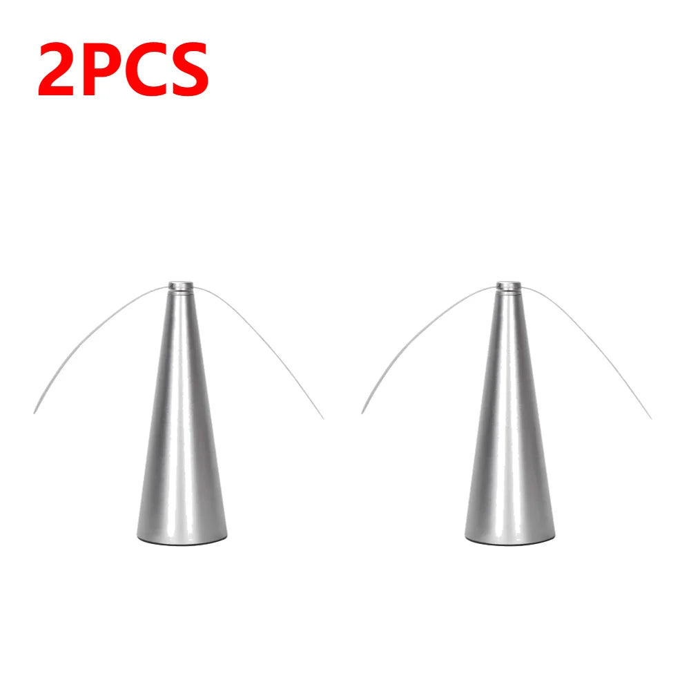Cone shaped bug | insect | fly fan for table top. Soft blades are plastic and rotate on top to keep bugs and pests away with a USB or batteries available in silver, black or gold.