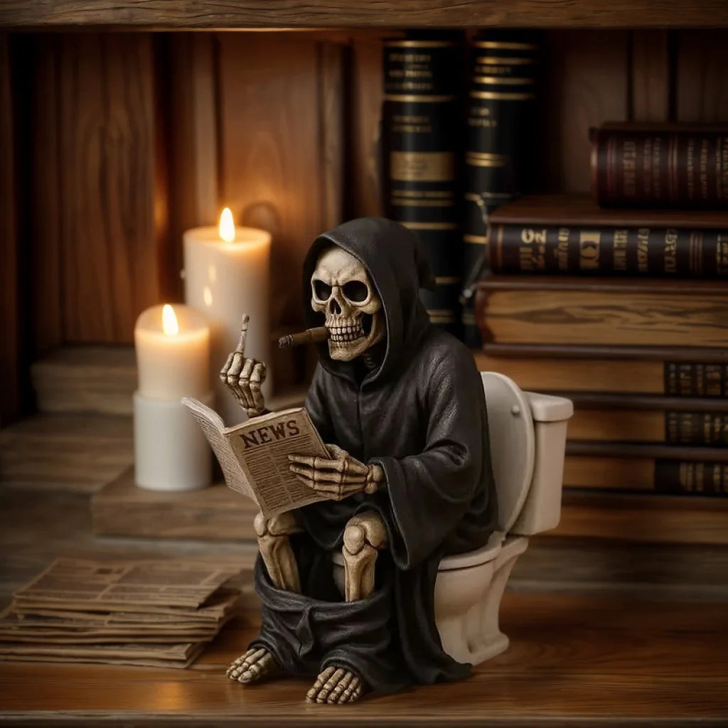 Halloween Toilet Grim Reaper Figurine Home Decor Resin Sculpture Middle Finger Decoration Crafts Figurines