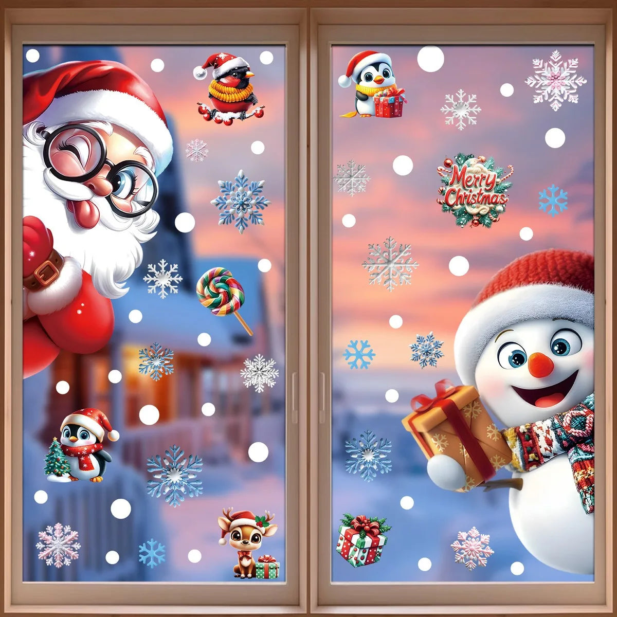 Christmas Window Stickers Gingerbread Man Santa Claus Snowman Snowflake Xmas Stickers Navidad Ornaments Merry Christmas Decor