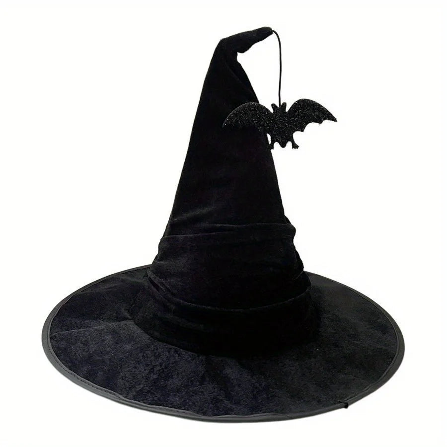 Halloween crumpled witch hat black velvet style, polyester costume accessories