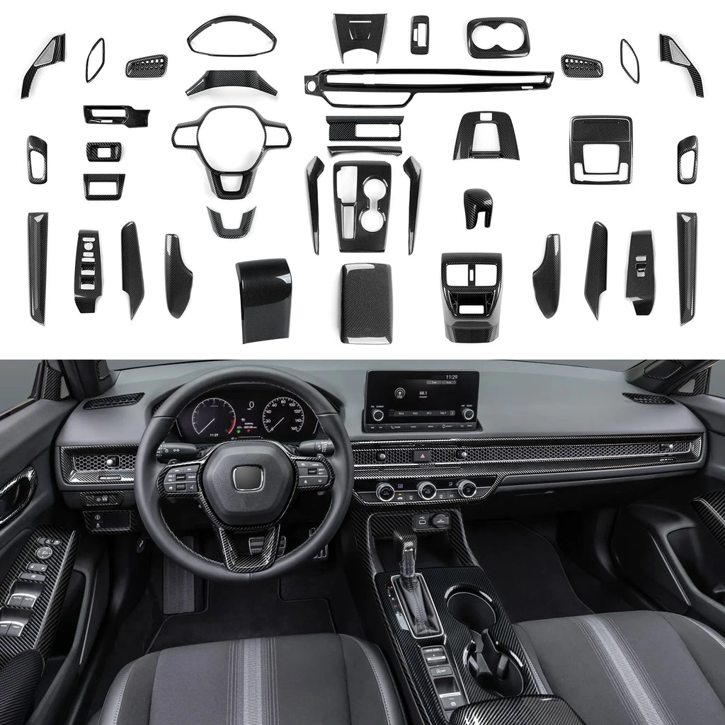 For Honda Civic 11th Gen (2022-2026) Accessories, Steering Wheel Trim, Center Console Gear Shift Panel ,Carbon Fiber ABS Sticker