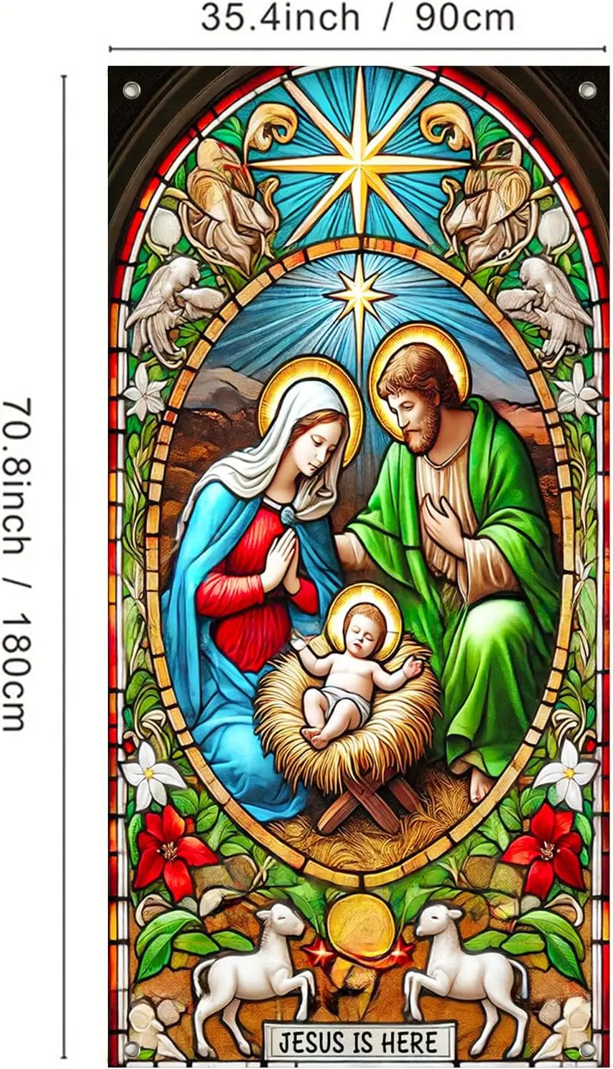 Christmas door casing banner, winter festival scene of the Nativity of Jesus, home decoration festival