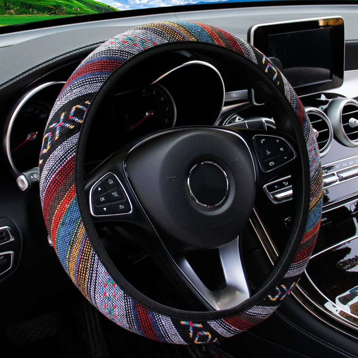 Steering Wheel Cover Breathable Cotton-Like Car Dashboard Ornament Decoration