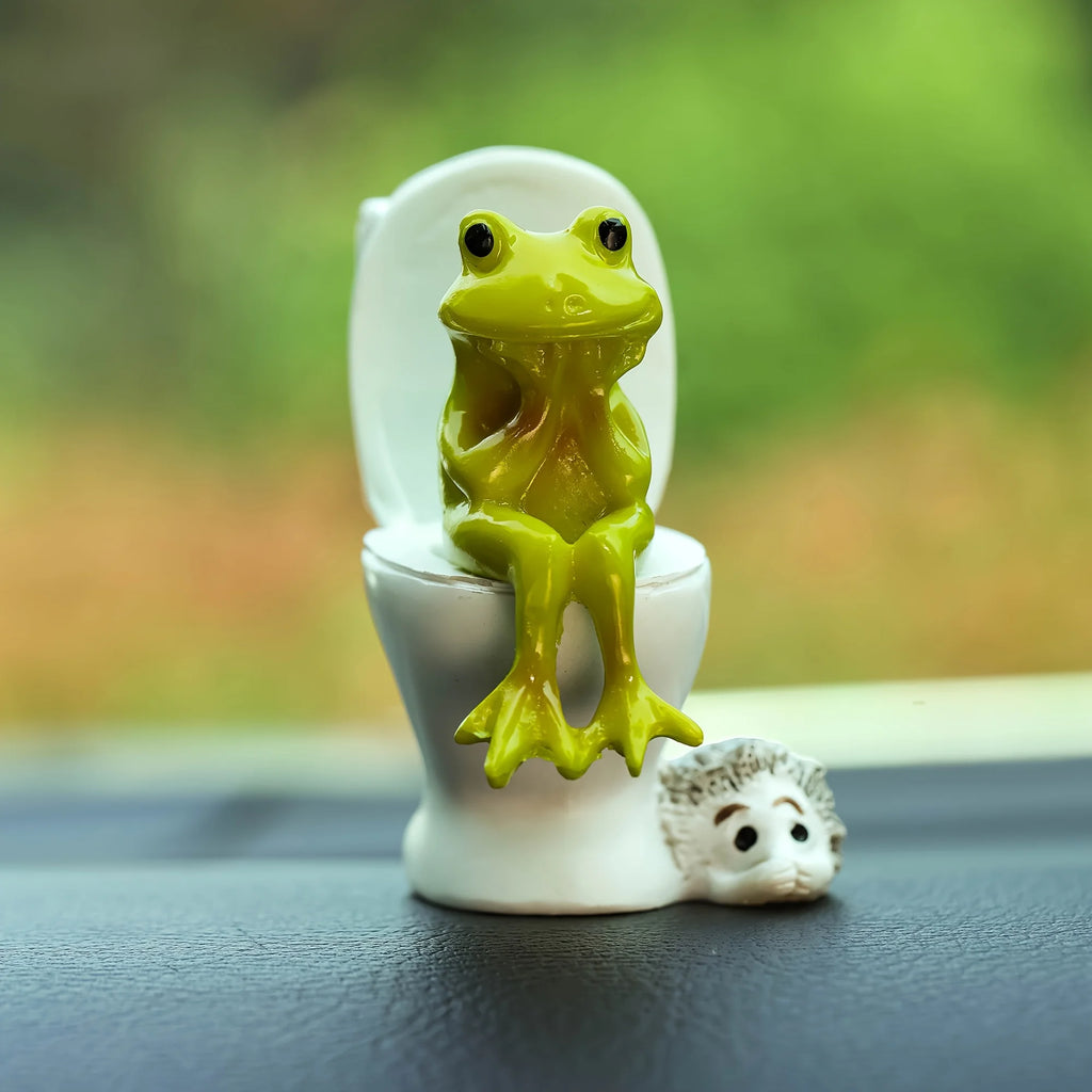 Funny Frog on Toilet Car Car Dashboard Ornament Decoration