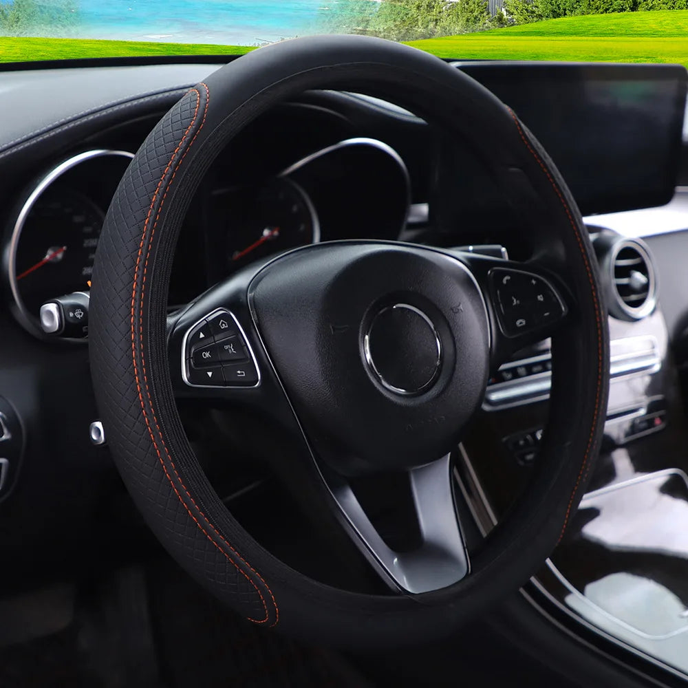 Steering Wheel Cover Breathable Leather Steering Wheel Cover Anti-Slip Comfort