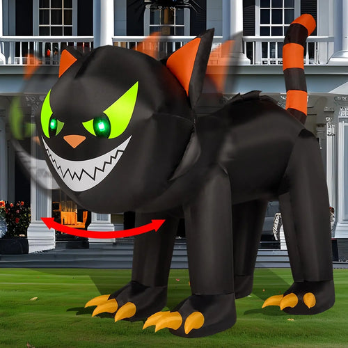 A 7-ft inflatable black cat with moving / animated head for yard or lawn.