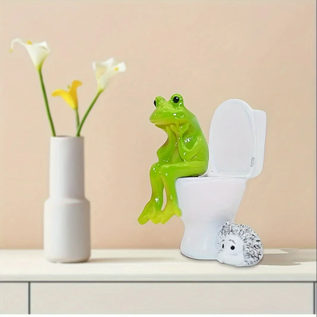 Funny Frog on Toilet Car Car Dashboard Ornament Decoration