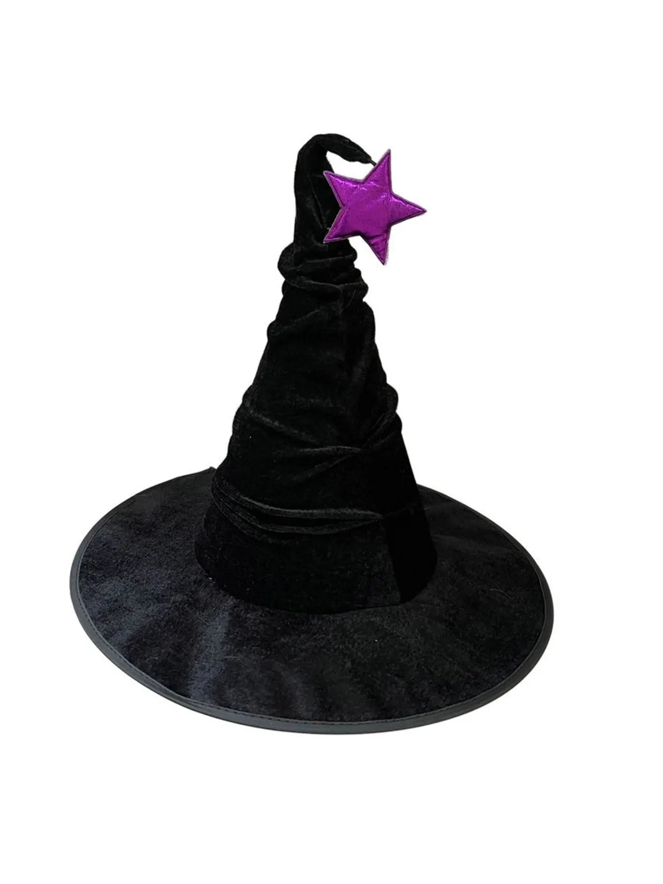 Halloween crumpled witch hat black velvet style, polyester costume accessories