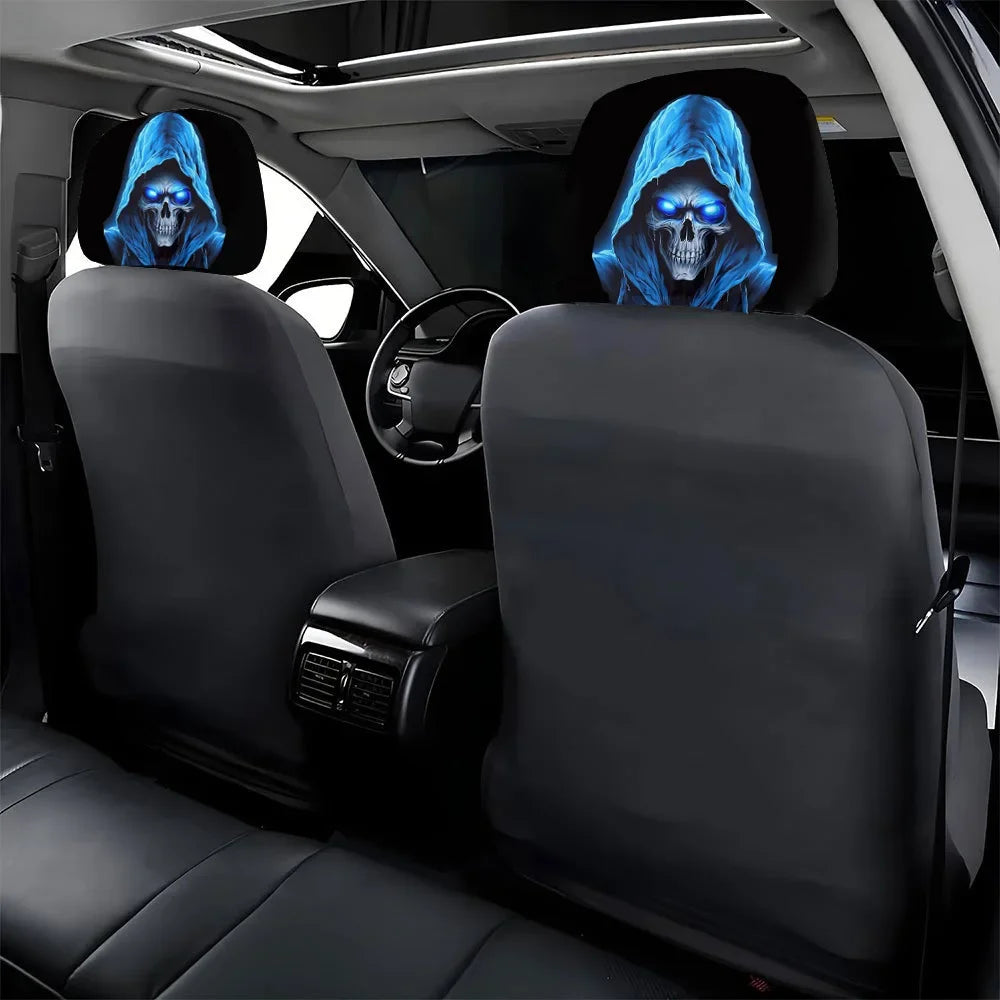 Blue Skull Pattern Car Headrest Premium Quality Replacement Accessory