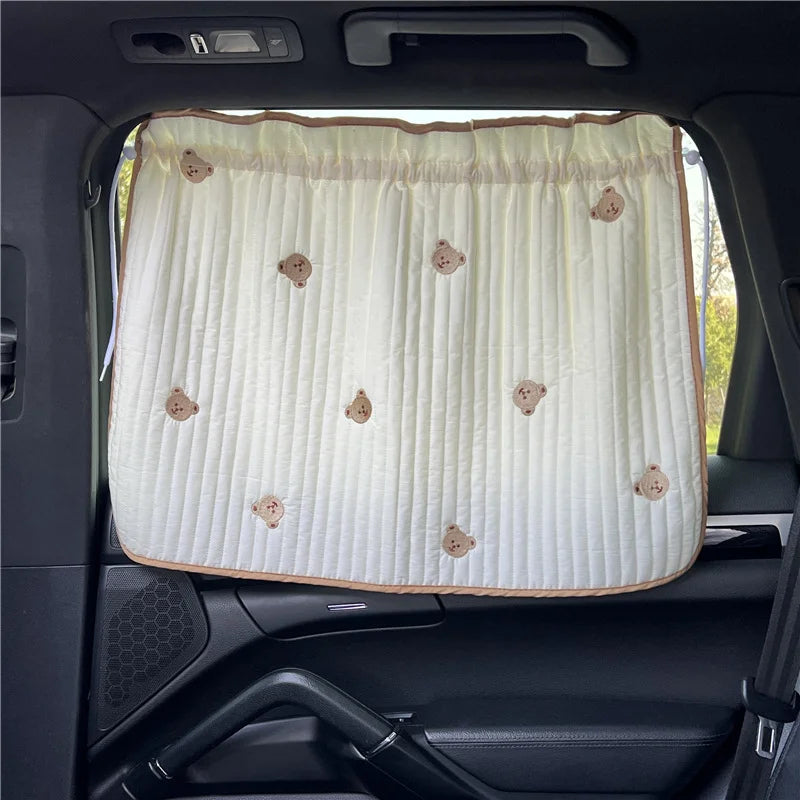 Cute Cartoon Embroidered Thickened Cotton Car Sun Shade UV Protector