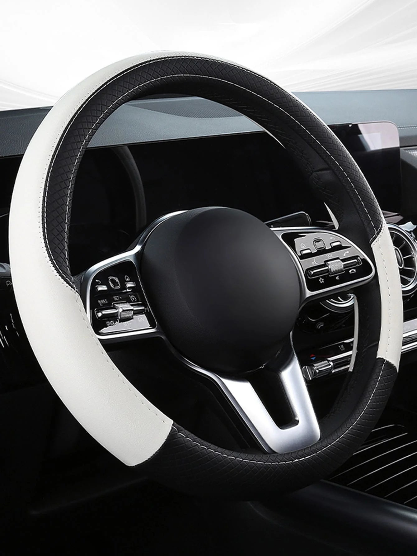 Two Tone PU Leather Car Steering Wheel Cover Anti-Slip Comfort